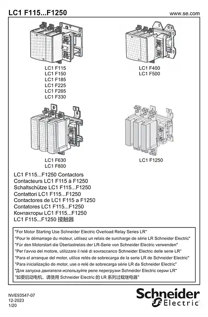 schneider施耐德LC1 F115...F800 Contactors - 说明页